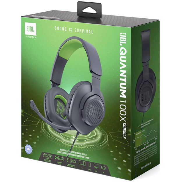 JBL Quantum 100X Console Wired Over-Ear Gaming Headset With Detachable Mic - Black/Green