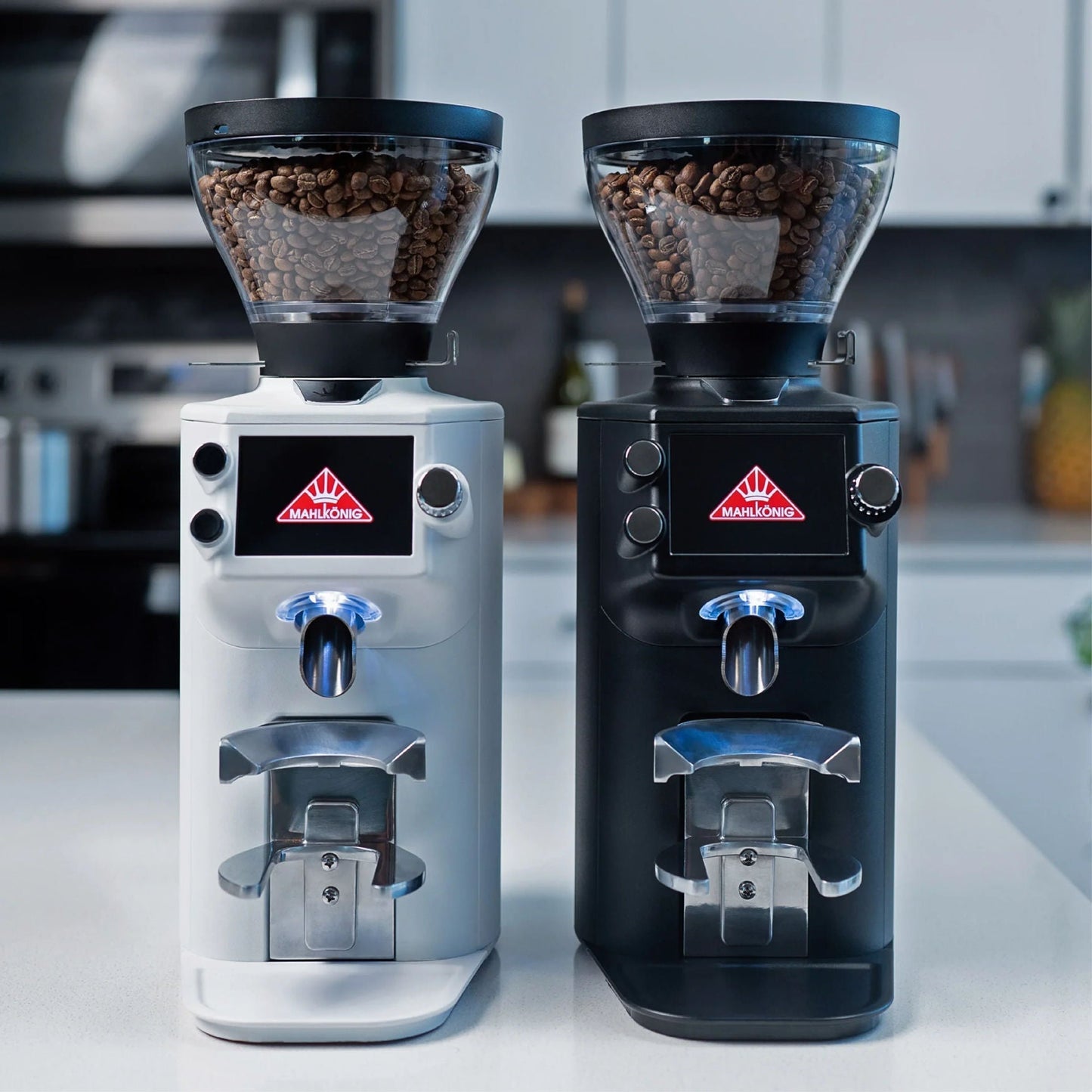 Black & White Mahlkönig E64 WS GbS Home Espresso Grinder in kitchen