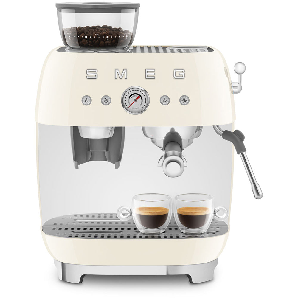 Smeg Retro Manual Espresso Coffee Machine with Grinder Cream EGF03CR