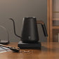 Timemore Fish Pro X Variable Temperature Kettle on base — front view showing TempX branding and wooden handle